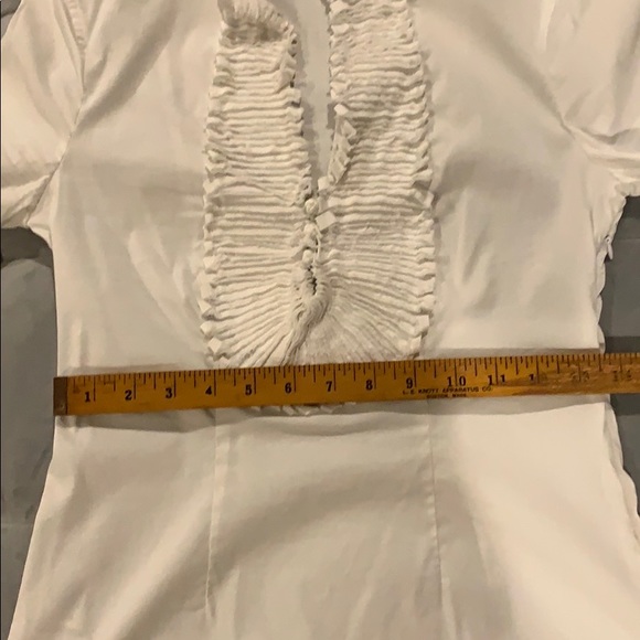 BCBG White Button Long Sleeve Shirt Bib intricate - Picture 8 of 8
